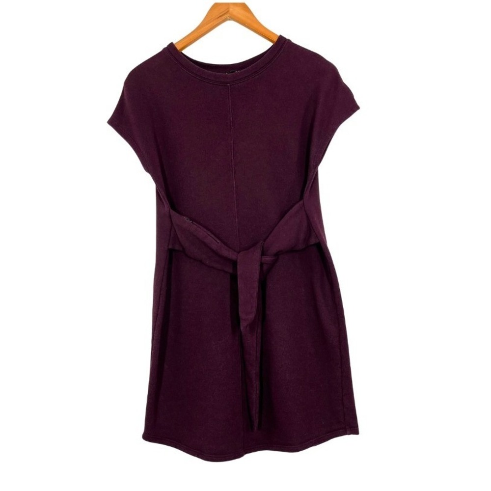 Athleta Burgundy Sweatshirt Dress XS Belted Pocket Midi Tunic Cotton‎ Blend